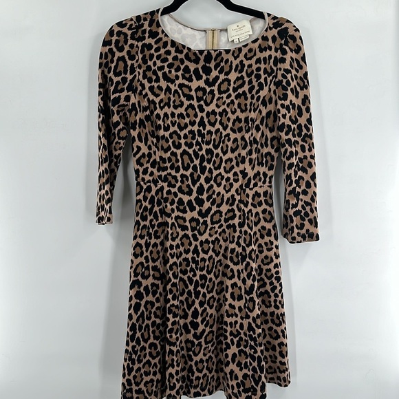 Kate Spade Fit & Flare 3/4 Sleeve Leopard Print Dress 6 - Picture 2 of 7